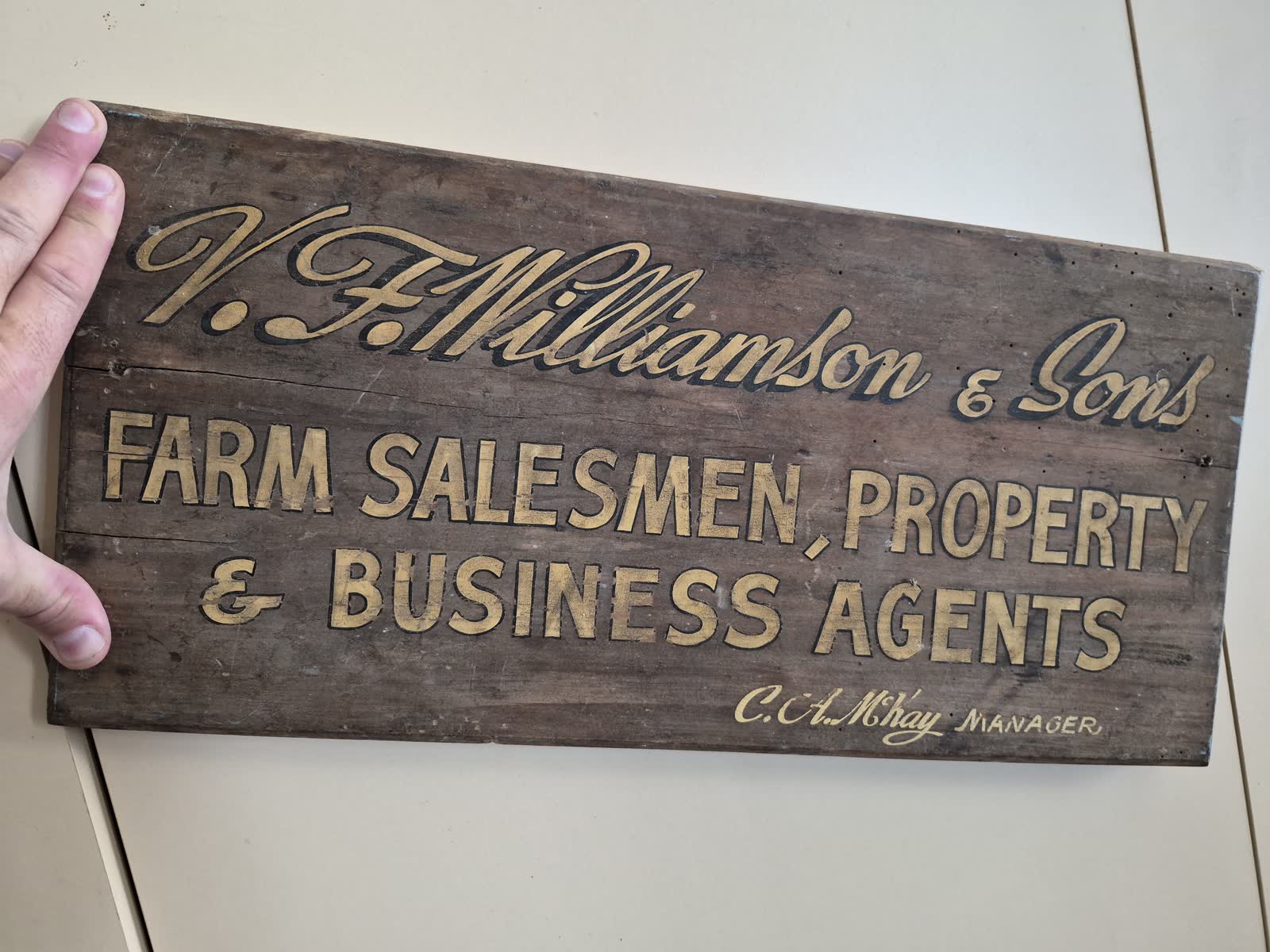 V. F. Williamson & Sons timber sign
